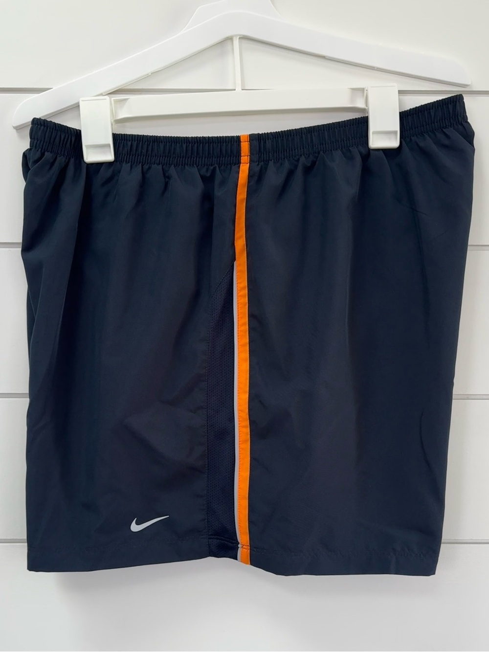 Nike Dri-FIT 5" Running Shorts Mens Large Navy and Orange Reflective Linerless